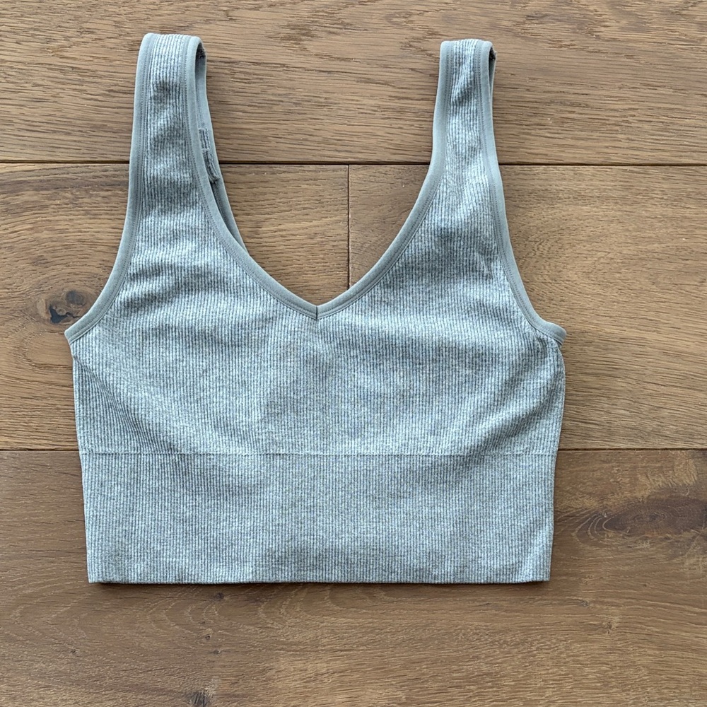 90 Degree By Reflex Light Gray Ribbed Sports Bra